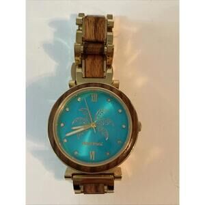 Maui Kool Paia Zebra Wood Turquoise Face Steel and Wooden Watch